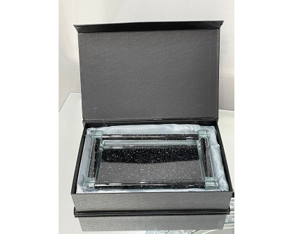 Furnings - Soap Dispenser and Toothbrush Holder with Tray, Black Crushed Diamond Glass