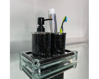 Furnings - Soap Dispenser and Toothbrush Holder with Tray, Black Crushed Diamond Glass