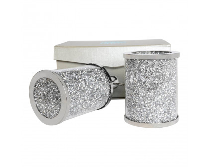 Furnings Soap Dispenser and Toothbrush Holder in Gift Box, Silver Crushed Diamond Glass