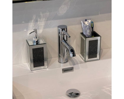 Furnings - Square Soap Dispenser and Toothbrush Holder in Gift Box, Black Crushed Diamond Glass