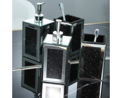 Furnings - Square Soap Dispenser and Toothbrush Holder in Gift Box, Black Crushed Diamond Glass