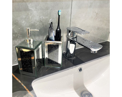 Furnings - Square Soap Dispenser and Toothbrush Holder in Gift Box, Black Crushed Diamond Glass