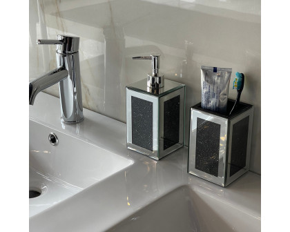 Furnings - Square Soap Dispenser and Toothbrush Holder in Gift Box, Black Crushed Diamond Glass