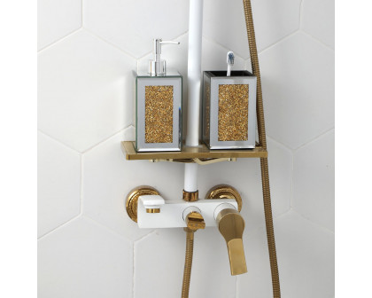 Furnings - Square Soap Dispenser and Toothbrush Holder in Gift Box, Gold Crushed Diamond Glass