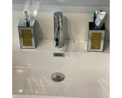 Furnings - Square Soap Dispenser and Toothbrush Holder in Gift Box, Gold Crushed Diamond Glass