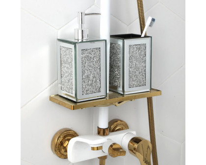 Furnings - Square Soap Dispenser and Toothbrush Holder in Gift Box, Silver Crushed Diamond Glass