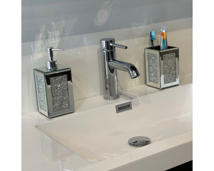 Furnings - Square Soap Dispenser and Toothbrush Holder in Gift Box, Silver Crushed Diamond Glass