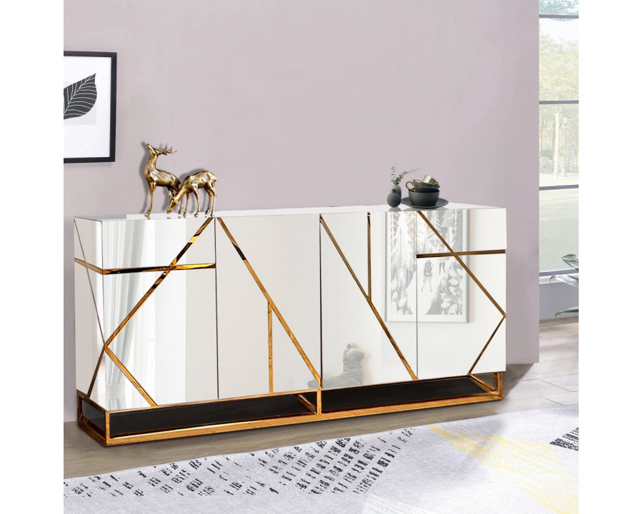 Furnings - Mirrored Sideboard Buffet with Gold Geometric Accents in Glamorous Storage and Serving Solution