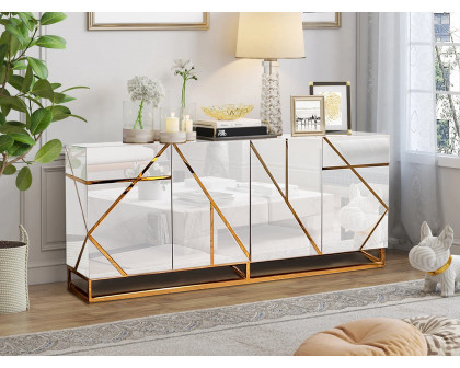 Furnings - Mirrored Sideboard Buffet with Gold Geometric Accents in Glamorous Storage and Serving Solution