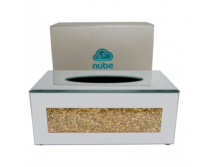 Furnings Mirrored Tissue Holder in Gift Box in Gift Box, Gold Crushed Diamond Glass Accent