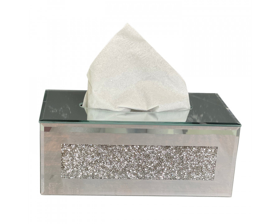 Furnings - Mirrored Tissue Holder in Gift Box in Gift Box, Gold Crushed Diamond Glass Accent