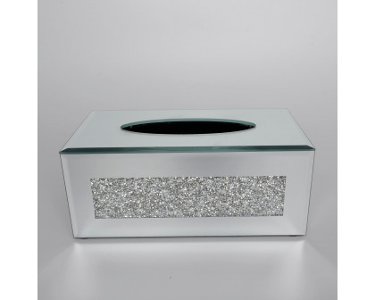 Furnings - Mirrored Tissue Holder in Gift Box in Gift Box, Gold Crushed Diamond Glass Accent