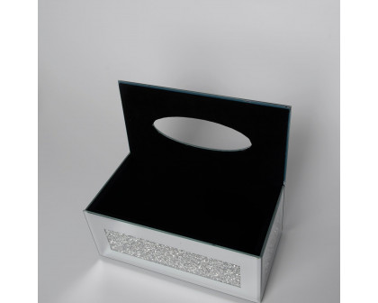 Furnings Mirrored Tissue Holder in Gift Box in Gift Box, Silver Crushed Diamond Glass Accent