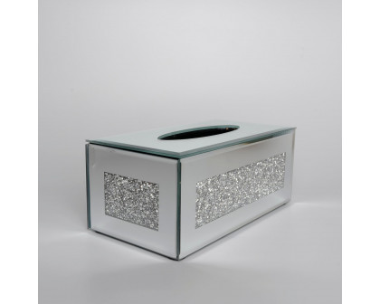 Furnings Mirrored Tissue Holder in Gift Box in Gift Box, Silver Crushed Diamond Glass Accent