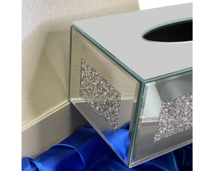 Furnings Mirrored Tissue Holder in Gift Box in Gift Box, Silver Crushed Diamond Glass Accent