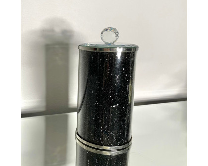 Furnings Black Crushed Diamond Glass Canister in Gift Box - 8"H x 4"D