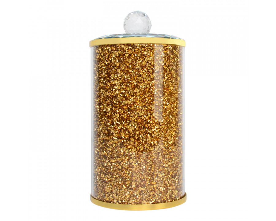 Furnings Gold Crushed Diamond Glass Canister in Gift Box - 8"H x 4"D