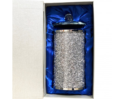 Furnings Silver Crushed Diamond Glass Canister in Gift Box - 8"H x 4"D