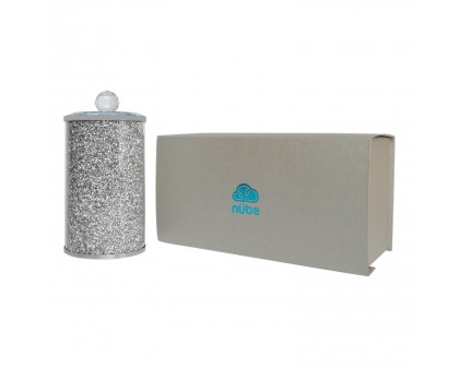 Furnings Silver Crushed Diamond Glass Canister in Gift Box - 8"H x 4"D