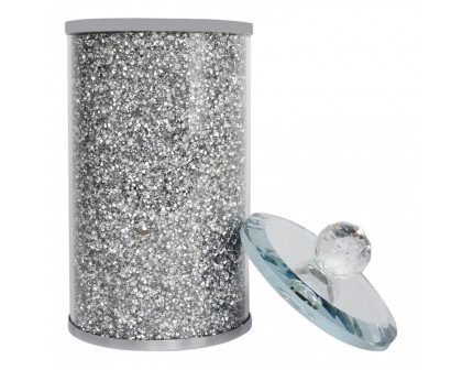 Furnings Silver Crushed Diamond Glass Canister in Gift Box - 8"H x 4"D