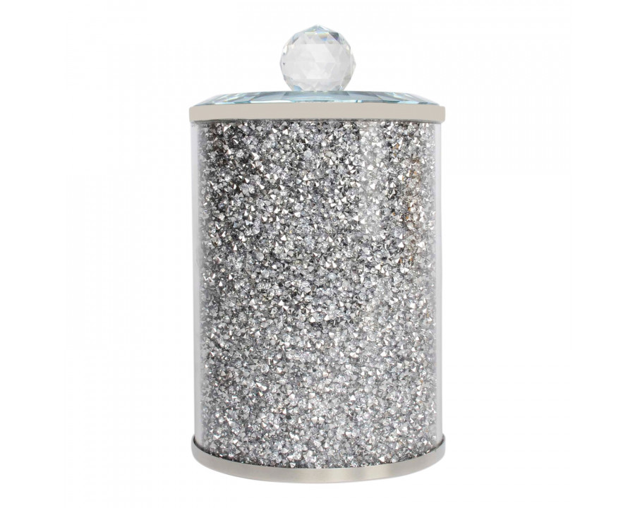 Furnings Silver Crushed Diamond Glass Canister in Gift Box - 7"H x 4"D