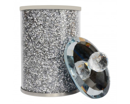 Furnings Silver Crushed Diamond Glass Canister in Gift Box - 7"H x 4"D