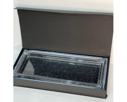 Furnings Three Glass Canister Set on a Tray, Black Crushed Diamond Glass - 8"H x 4"D