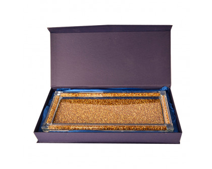 Furnings Three Glass Canister Set on a Tray, Gold Crushed Diamond Glass - 8"H x 4"D