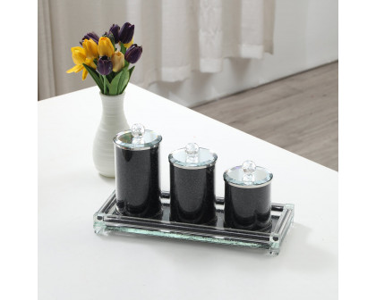 Furnings - Three Canisters and Tray Gift Set, Black Crushed Diamond Glass