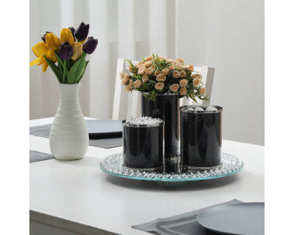 Furnings - Three Canisters and Tray Gift Set, Black Crushed Diamond Glass