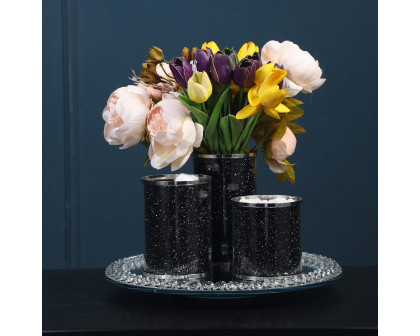 Furnings - Three Canisters and Tray Gift Set, Black Crushed Diamond Glass