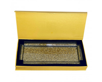 Furnings - Three Canisters and Tray Gift Set, Gold Crushed Diamond Glass