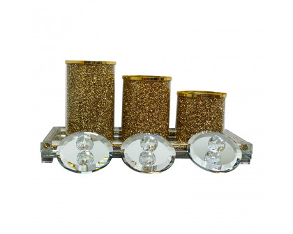 Furnings - Three Canisters and Tray Gift Set, Gold Crushed Diamond Glass