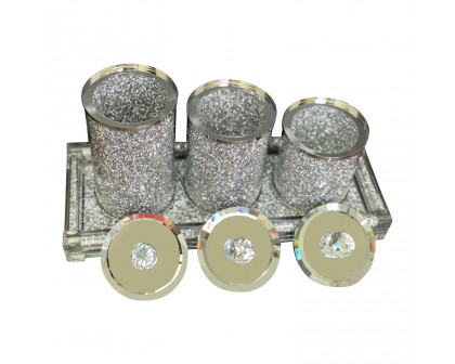 Furnings - Three Canisters and Tray Gift Set, Silver Crushed Diamond Glass