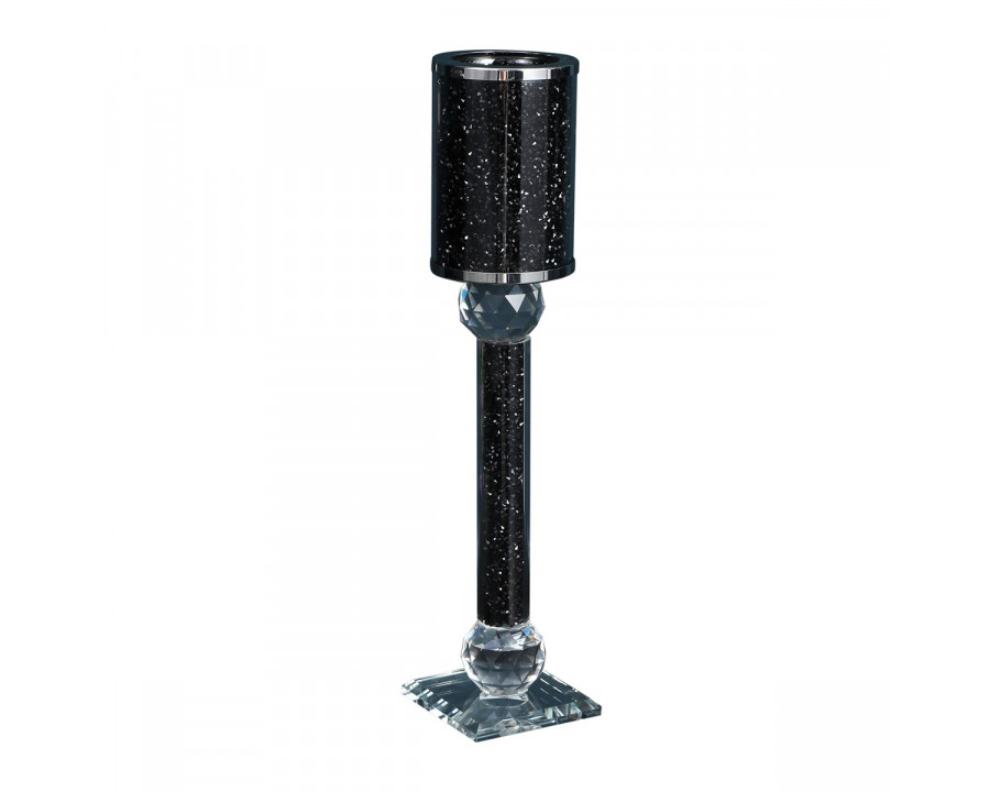 Furnings Ambrose Exquisite Candle Holder in Gift Box, Black Crushed Diamonds Glass - 12.25"H x 2.75"D