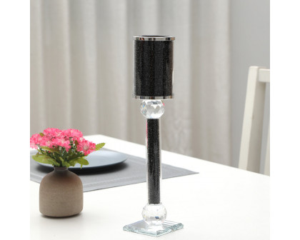 Furnings Ambrose Exquisite Candle Holder in Gift Box, Black Crushed Diamonds Glass - 12.25"H x 2.75"D