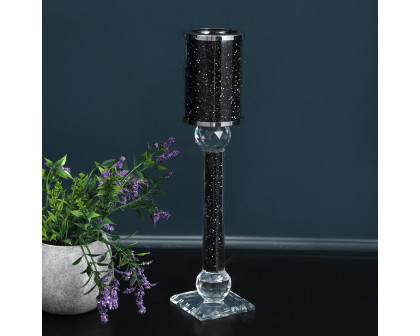 Furnings Ambrose Exquisite Candle Holder in Gift Box, Black Crushed Diamonds Glass - 11"H x 2.75"D