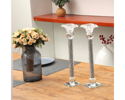 Furnings - Ambrose 2 Candle Holder Set in Gift Box, Silver Crushed Diamonds Glass