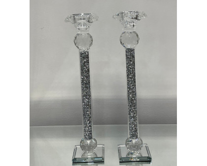 Furnings - Ambrose 2 Candle Holder Set in Gift Box, Silver Crushed Diamonds Glass