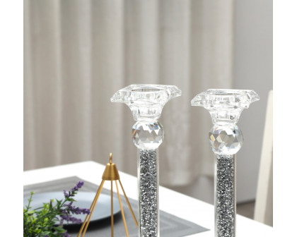 Furnings - Ambrose 2 Candle Holder Set in Gift Box, Silver Crushed Diamonds Glass