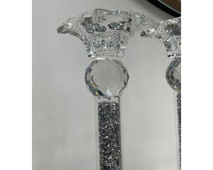 Furnings - Ambrose 2 Candle Holder Set in Gift Box, Silver Crushed Diamonds Glass