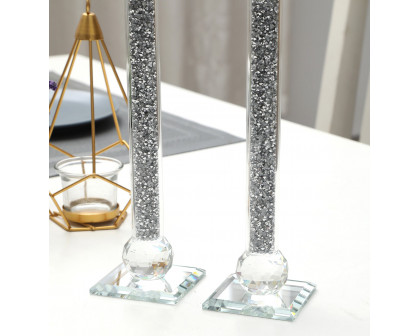 Furnings - Ambrose 2 Candle Holder Set in Gift Box, Silver Crushed Diamonds Glass