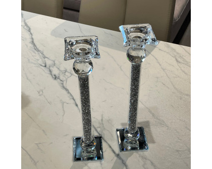 Furnings - Ambrose 2 Candle Holder Set in Gift Box, Silver Crushed Diamonds Glass