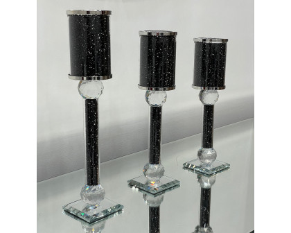 Furnings Ambrose 3 Candles Holder Set, Black Crushed Diamonds Glass