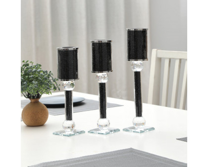 Furnings Ambrose 3 Candles Holder Set, Black Crushed Diamonds Glass