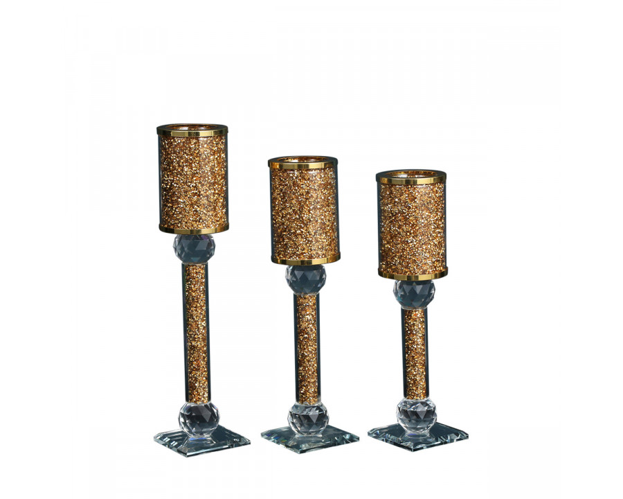 Furnings - Ambrose 3 Candles Holder Set, Black Crushed Diamonds Glass