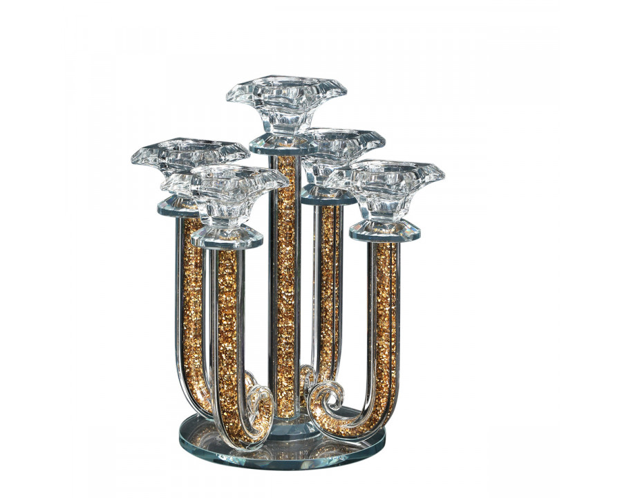 Furnings - Ambrose 5 Candles Holder with Pendants, Gold Crushed Diamonds Glass