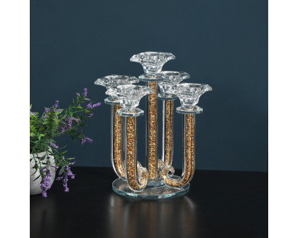 Furnings - Ambrose 5 Candles Holder with Pendants, Gold Crushed Diamonds Glass