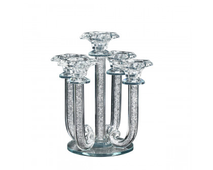 Furnings - Ambrose 5 Candles Holder with Pendants, Gold Crushed Diamonds Glass