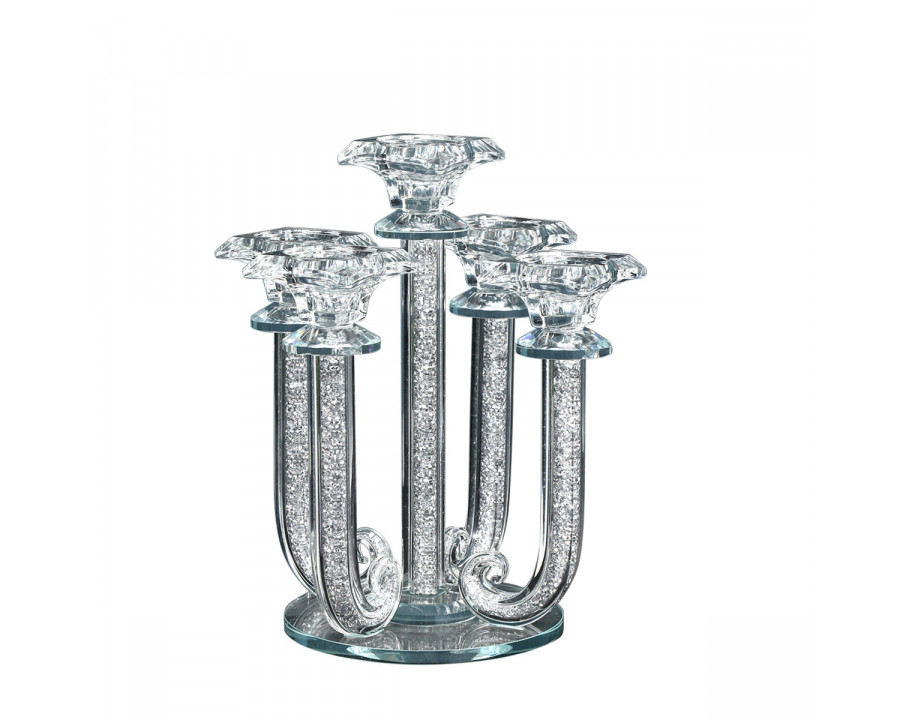 Furnings Ambrose 5 Candles Holder with Pendants, Silver Crushed Diamonds Glass